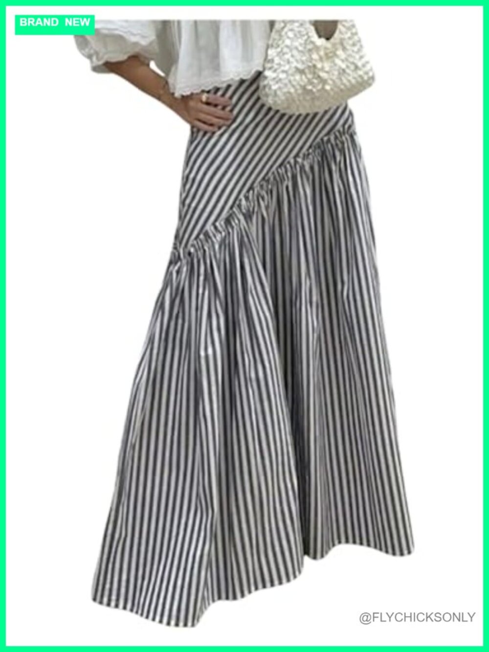 Striped Maxi Skirt Ruffled A Line Flowy Long Skirt